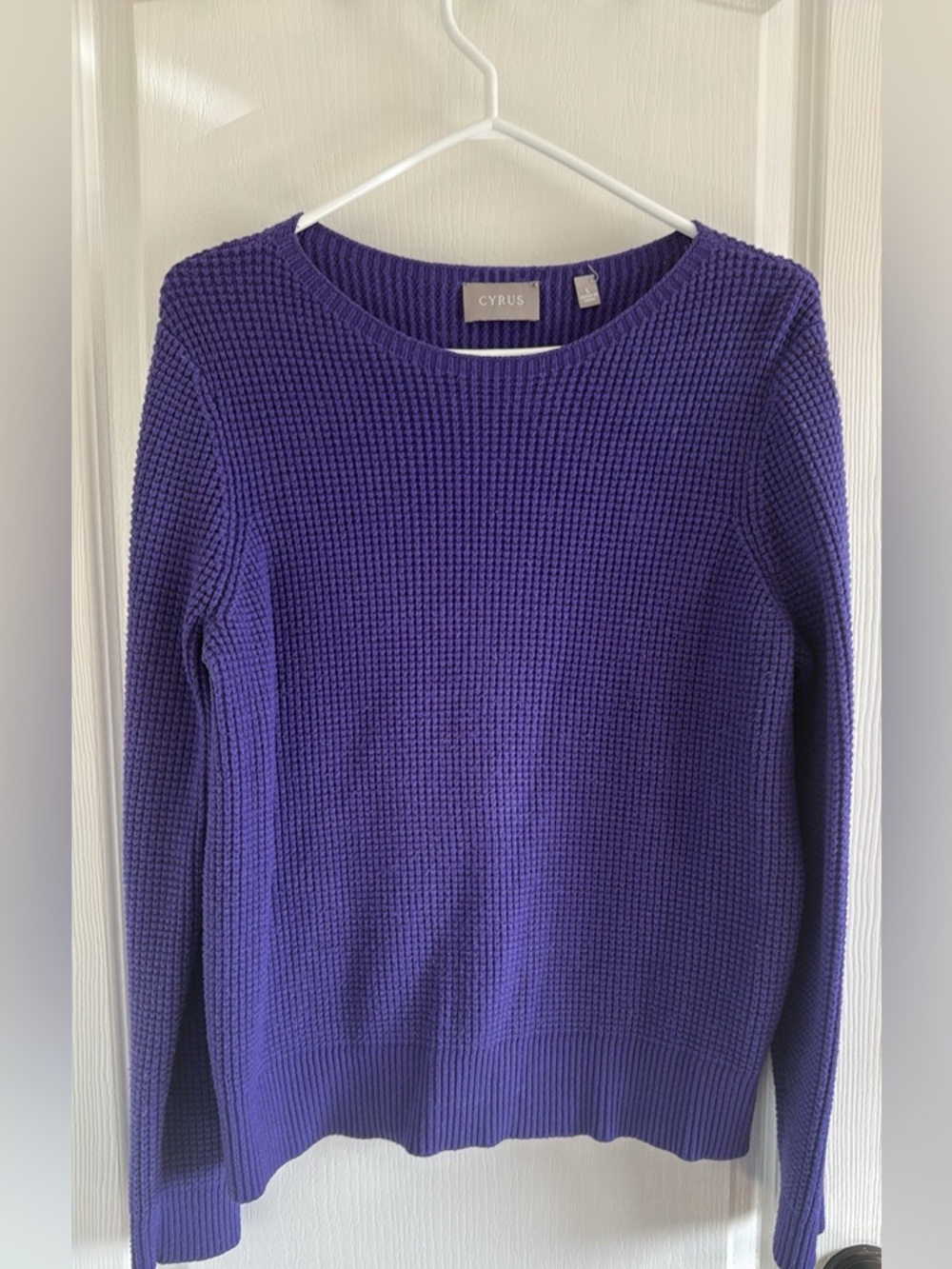 Cyrus Women's Deep Purple Waffle-Knit Crew Sweater